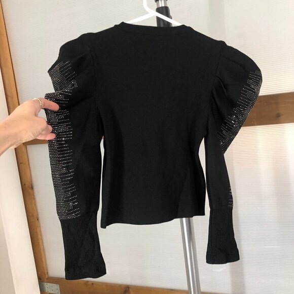 Zara Big Shoulder Sparkle Rhinestone 3/4 Sleeve Knit Top Sz‎ S - Picture 7 of 9